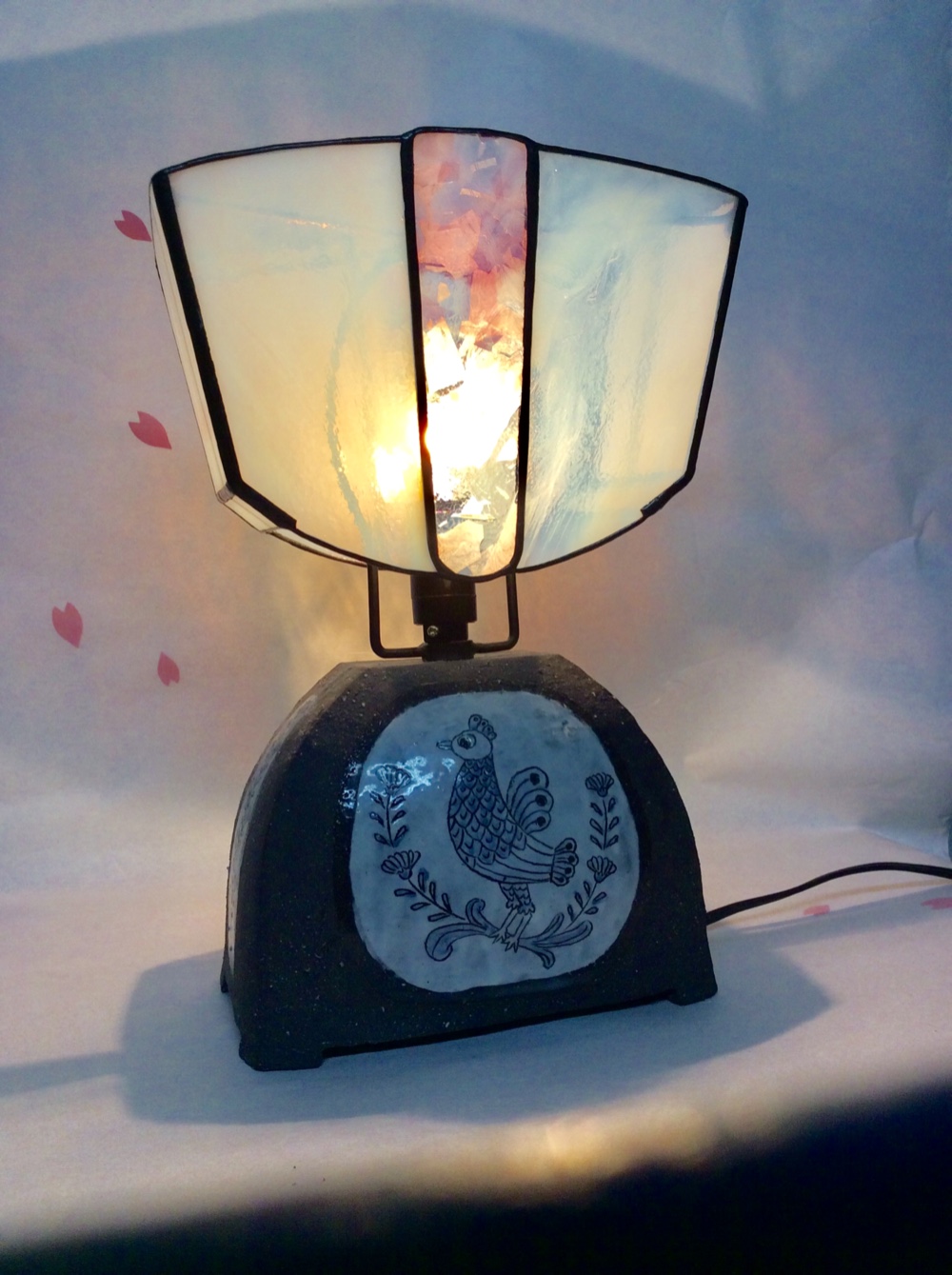 『春色』【一点物】陶器 コラボ ステンドグラス テーブルランプ