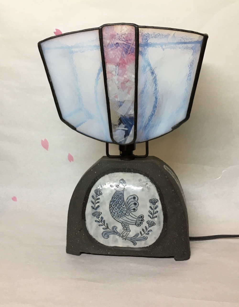 『春色』【一点物】陶器 コラボ ステンドグラス テーブルランプ