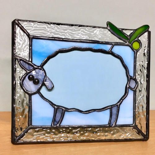 フォトスタンド．羊．フォトフレーム．写真立て.ブルーバージョン