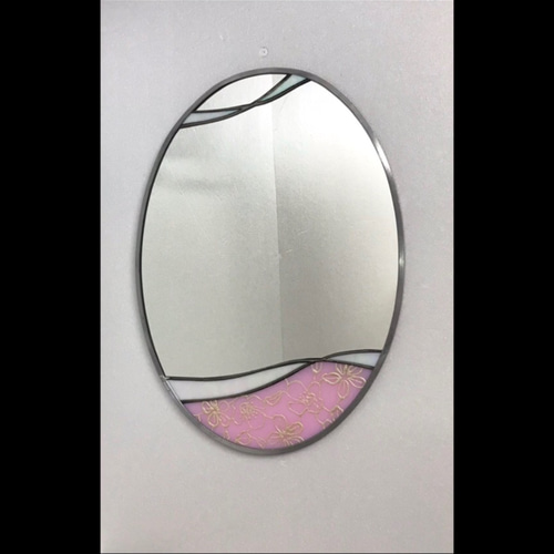ミラー 鏡 楕円形 オーバル ピンク 花 フラワーアレンジ
