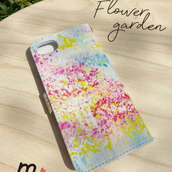 手帳型 iphoneケース  ＊Flower garden＊　手描きプリント 2枚目の画像