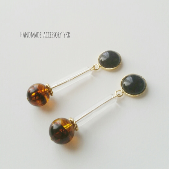 summer stick Pierce/Earring【ﾌﾞﾗｯｸ×べっ甲】 1枚目の画像