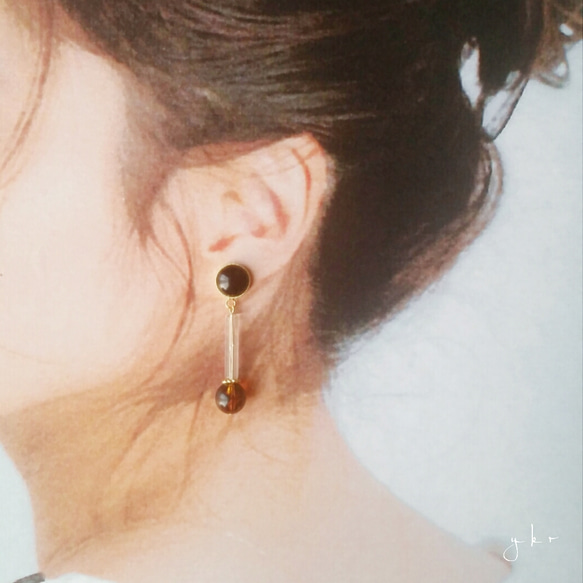 summer stick Pierce/Earring【ﾌﾞﾗｯｸ×べっ甲】 3枚目の画像