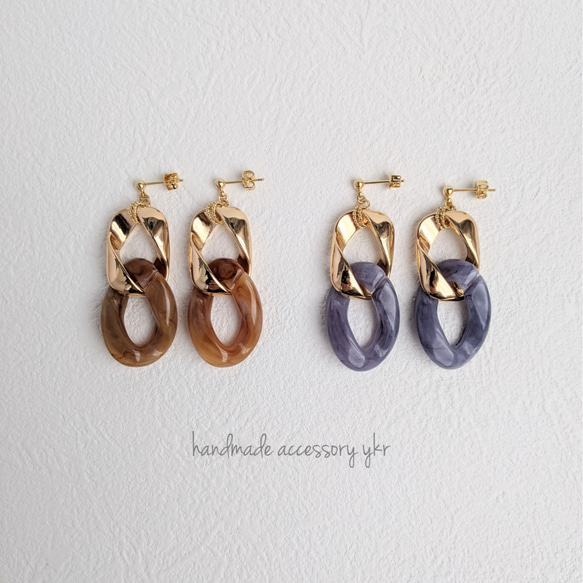 marble×gold Pierce/Earring【ﾌﾞﾙｰｸﾞﾚｰﾏｰﾌﾞﾙ】 4枚目の画像