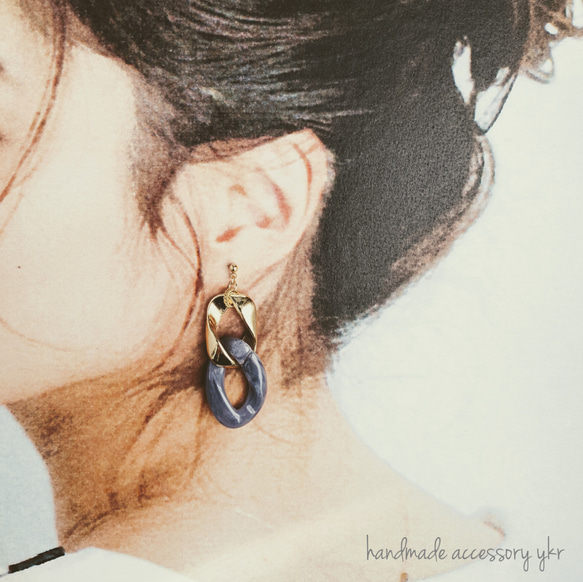 marble×gold Pierce/Earring【ﾌﾞﾙｰｸﾞﾚｰﾏｰﾌﾞﾙ】 5枚目の画像