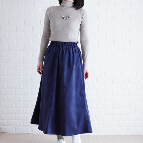 ネイビー】【4枚はぎフレアスカート】コットンコーデュロイ ロング 