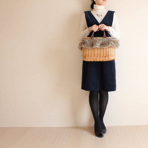 冬支度 コーデュロイ 膝丈ジャンパースカート Vネック サロペット  