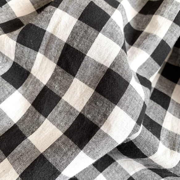 【白黒コットンリネン】　【ギャザーパンツ】ギンガムチェック ゆったりスカートシルエット 8枚目の画像