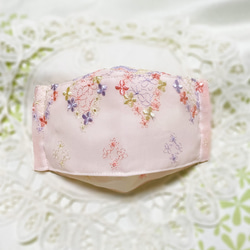♥♥お洒落な舟形マスク！！♥可愛い小花刺繍のピンクシフォンレース舟形マスク・・・^^♥♥ 2枚目の画像
