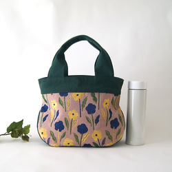 ボタニカルM　花柄　まるトート　深緑×ベージュ 4枚目の画像