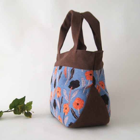 ボタニカルM　花柄　まるトート　栗×サックスブルー 2枚目の画像