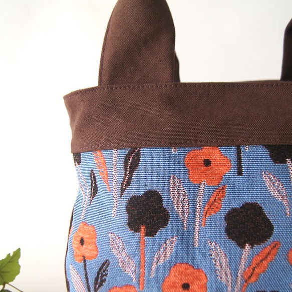 ボタニカルM　花柄　まるトート　栗×サックスブルー 3枚目の画像