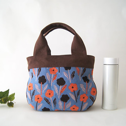 ボタニカルM　花柄　まるトート　栗×サックスブルー 4枚目の画像