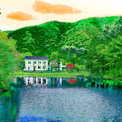 川上温泉の風景　写真画（写画）　ジグレープリント　210mm × 297mm 1枚目の画像