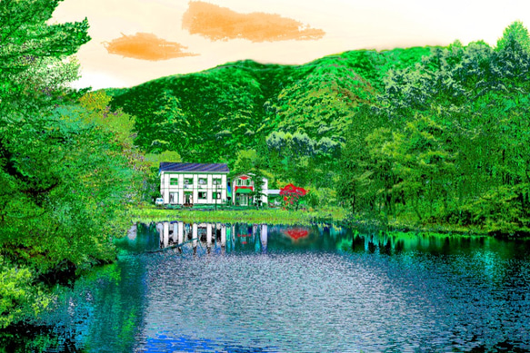 川上温泉の風景　写真画（写画）　ジグレープリント　210mm × 297mm 1枚目の画像