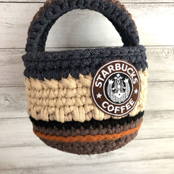 ズパゲッティ バスケットバッグ STARBUCKS モチーフワッペン デニム 茶 5枚目の画像