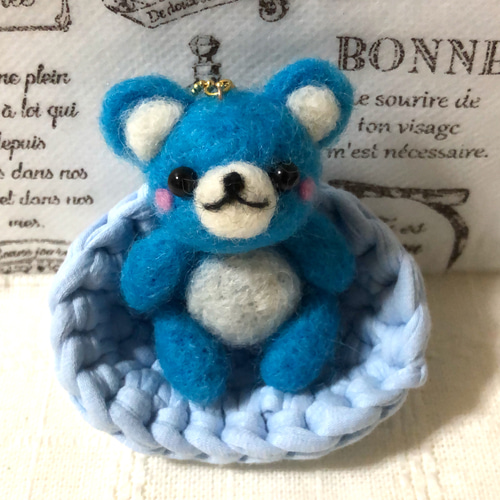 【✽確認用✽】レトロブルーのくまさん✽羊毛フェルト 羊毛フェルト カラフルくまさん（ブルー）♪ 僕も私も連れてってぇ