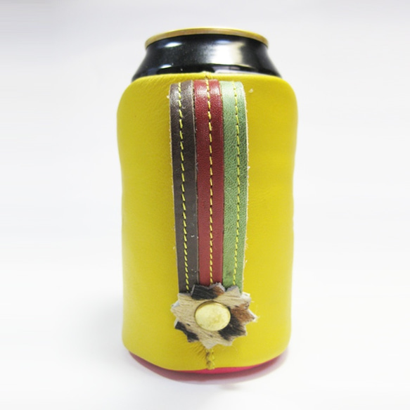 啤酒守護者&lt;Yellow x Multi&gt;具有保溫功能的真皮罐啤酒蓋☆免費禮品包裝☆ 第1張的照片