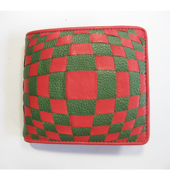 Intremiddle錢包&lt;紅色x綠色&gt;折疊錢包☆免費送貨和禮品包裝免費☆ 第3張的照片