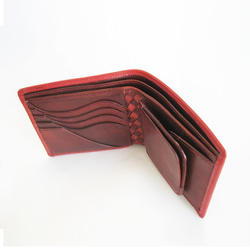 額外版「Basic」藝術皮夾馬勒皮革<Red>×國產小牛皮<Red>雙折錢包 第4張的照片
