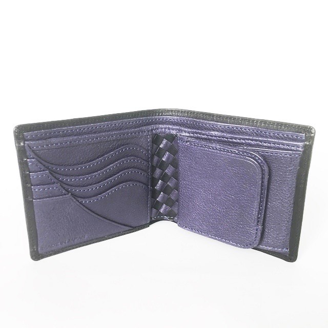 名入れ可能　番外編" Basic"アートウォレット  イタリア産オイルヌメ<黒>×コブ牛タンニン革<パープルネイビー>