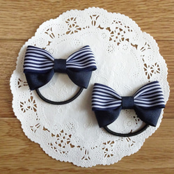 紺色リボンヘアゴム・プチ 2個セット ヘアゴム *dream-dreams