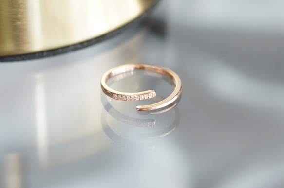 【Dainty & Minimalist】Silver925 Pink Gold CZ Open Ring 4枚目の画像