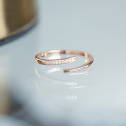 【Dainty & Minimalist】Silver925 Pink Gold CZ Open Ring 5枚目の画像