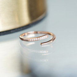 【Dainty & Minimalist】Silver925 Pink Gold CZ Open Ring 6枚目の画像