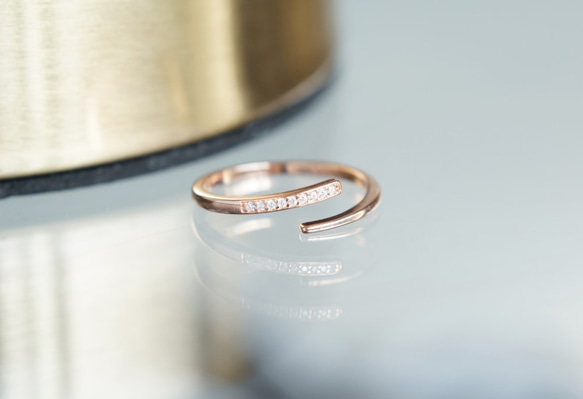 【Dainty & Minimalist】Silver925 Pink Gold CZ Open Ring 6枚目の画像