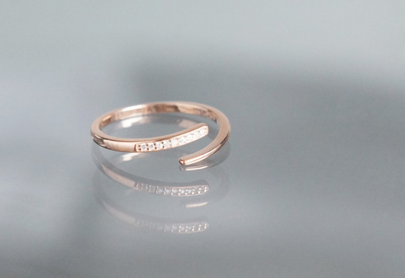 【Dainty & Minimalist】Silver925 Pink Gold CZ Open Ring 7枚目の画像