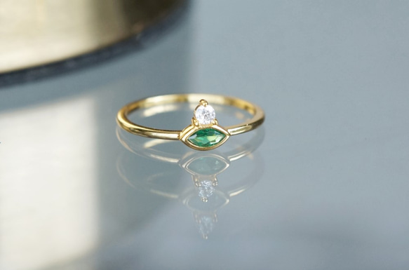 【Dainty & Minimalist】Silver925 Marquise Emerald CZ Ring 4枚目の画像