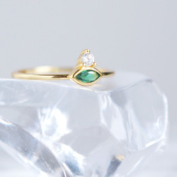 【Dainty & Minimalist】Silver925 Marquise Emerald CZ Ring 2枚目の画像