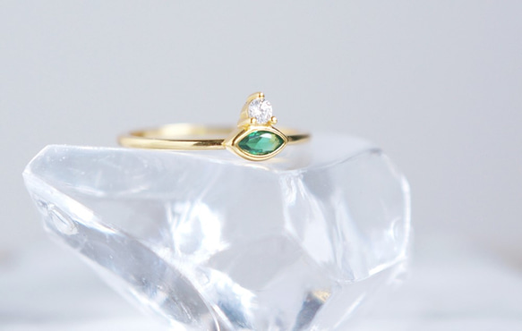 【Dainty & Minimalist】Silver925 Marquise Emerald CZ Ring 2枚目の画像