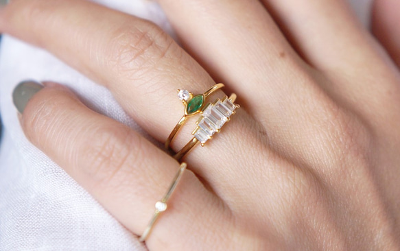 【Dainty & Minimalist】Silver925 Marquise Emerald CZ Ring 7枚目の画像