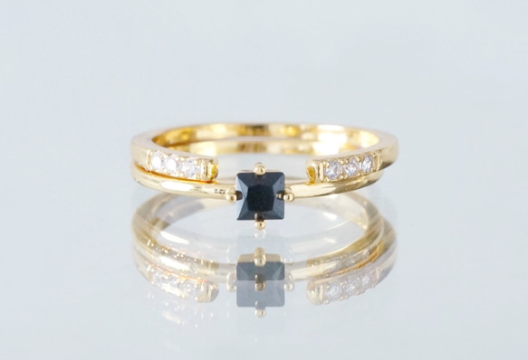 【Dainty & Minimalist】Silver925 Square Black CZ Stacking Ring 9枚目の画像