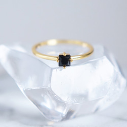 【Dainty & Minimalist】Silver925 Square Black CZ Stacking Ring 2枚目の画像