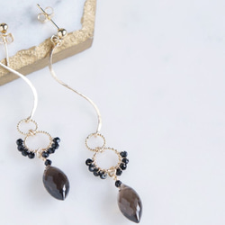 【14KGF】Smoky Quartz Curvy Elegant Dangling Earrings 5枚目の画像