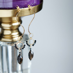 【14KGF】Smoky Quartz Curvy Elegant Dangling Earrings 2枚目の画像