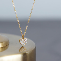 【14KGF】CZ Pave Heart Necklace 4枚目の画像