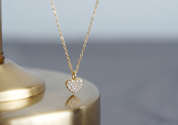 【14KGF】CZ Pave Heart Necklace 4枚目の画像