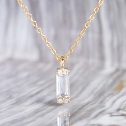 【14KGF】 Rectangle Crystal CZ Classical Necklace 2枚目の画像