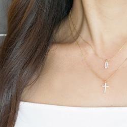 【14KGF】 Rectangle Crystal CZ Classical Necklace 8枚目の画像