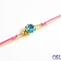 Bijou Bracelet/Pink Satin with Big Square Indicolite 1枚目の画像