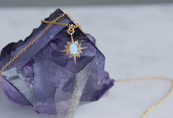【14KGF】Opal Crystal Star CZ Necklace 2枚目の画像