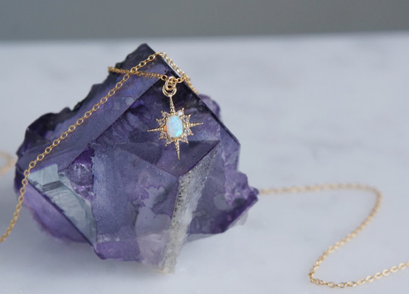 【14KGF】Opal Crystal Star CZ Necklace 5枚目の画像