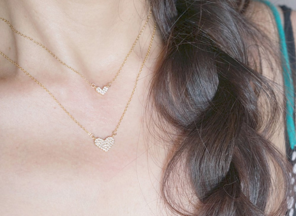 【14KGF】Dainty Lovely CZ Heart Necklace(S) 7枚目の画像