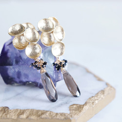 Gemstone Smoky Quartz,Matt Gold Grape Earrings 3枚目の画像