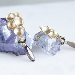 Gemstone Smoky Quartz,Matt Gold Grape Earrings 4枚目の画像