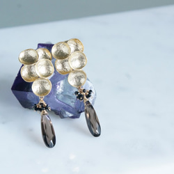 Gemstone Smoky Quartz,Matt Gold Grape Earrings 5枚目の画像